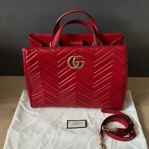 Gucci GG Marmont Matelassé Top Handle Bag – Red